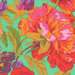 Bright aquamarine fabric with various bright garden flowers.