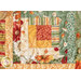 A top-down shot of the log cabin patchwork of the runner, demonstrating vibrant fabric colors and prints as well as top quilting details.