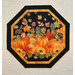 Mockup of a completed panel table topper in orange and black fabrics in an autumn theme.