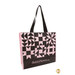 The Shabby Fabrics tote bag in black and pink, showing details on the patchwork block design and isolated on a white background.