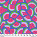 Blue fabric with a pattern of watermelon slices with a 12