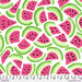 White fabric featuring a pattern of watermelon slices with a 12