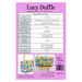 The back of the Lucy Duffle pattern with fabric requirements and additional images. 
