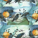 An 8x8 swatch of the border stripe fabric featuring ravens and full moons on a blue watercolor background.