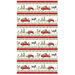 Border stripe featuring red farm equipment and farm animals alternating with rows of holly garlands and red barn siding.