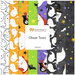 Digital collage of fabrics included in the Ghost Town collection with orange, green, purple, black, and white fabrics with cheerful ghosts.