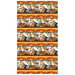 Border stripe fabric featuring alternating rows of fall leaves, mottled orange, and owls resting on stylized pumpkins.