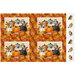 Canvas placemat project panel featuring owls resting on stylized pumpkins surrounded by a fallen fall leaf border. 
