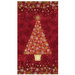 Mottled deep red panel fabric featuring snowflakes in gold metallic, white and red in the shape of a Christmas tree.