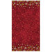 Mottled deep red fabric featuring tossed gold metallic stars and borders with red, white, and gold metallic snowflakes.