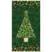 Mottled evergreen panel fabric featuring snowflakes in gold metallic, white and green in the shape of a Christmas tree.
