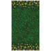 Mottled evergreen fabric featuring tossed gold metallic stars and borders with green, white, and gold metallic snowflakes.