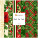 A collection of holiday-themed fabric patterns featuring poinsettias, holly, and festive designs.
