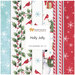 A collage of fabrics in pale blue, white, and candy red featuring snowflakes, holly, and snowmen in the Holly Jolly collection by Northcott Fabrics.