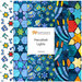 A fabric collage featuring festive stained glass Hanukkah themed fabric from the collection Hanukkah Lights by Deborah Edwards and Lena Belokrinitski for Northcott Fabrics. 