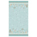 Robin egg blue fabric with small gray snowflakes and a turquoise and cream border, along with text saying "Merry Christmas" "Guess How Much I Love You"