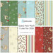 A collage of all the fabrics in this collection, featuring rabbits, snowflakes, and holly in green, blue, gray, and red.