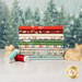 A stack of the fabrics included in the Guess How Much I Love you 2026 collection, with trees and snow and bunnies and thread.