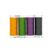 Four spools of thread in orange, green, purple, and dark gray, isolated on a white background.