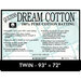 Cover sheet for Quilter's Dream Cotton Batting, detailing composition, sizes, and usage instructions.
