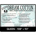 Cover sheet for Quilter's Dream Cotton Batting, detailing composition, sizes, and usage instructions.
