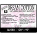 Cover sheet for Quilter's Dream Cotton Batting, detailing composition, sizes, and usage instructions.