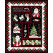 A Christmas panel featuring windows into holiday scenes, with a patchwork border made up of black, white, red, and green plaid and gingham.