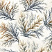 Light cream fabric tossed with branchy coral in iridescent blues, greens, and browns.