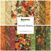 A collage of fabrics included in the Harvest Beauty collection with cream, brown, red, and green fabrics with an autumn floral and paisley theme.