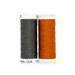 Two spools of black and orange thread, isolated on a white background.