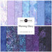 A fabric collage of blue and purple baltiks from the collection Bali Batiks - Morning Glory by Hoffman fabrics.