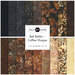A collage of fabrics included in the Coffee Shoppe collection with cream, browns, and blacks with a floral and watercolor theme.