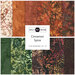 A collection of 13 fabric fat quarters featuring warm colors and floral patterns titled Cinnamon Spice.