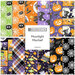 A fabric collage featuring glow-in-the-dark halloween designs from the collection Moonlight Mischief by Shelly Comiskey. 