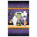 A dark purple panel featuring a group of trick or treating ghouls including a mummy, vampire, frankenstein, ghost, and the grim reaper.