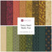 A collage of fabrics included in the Every Heart Beats True collection with reds, indigos, and golden tans with a primitive Americana theme.