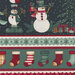 an 8x8 swatch of the fabric featuring a close up view of the snowmen, snowflakes, and stockings.