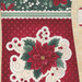 an 8x8 swatch of the panel featuring a close up of a poinsettia cut out on a mottled red polka dot background