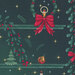 an 8x8 swatch of the panel featuring a wreath with a red bow, holly leaves and berries, and a tree next to an ornament on a dark teal background with twinkling stars