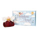 The completed birthstone angel next to a sky blue box that says "Birthstone Angel Pincushion Kit"