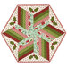 The completed 60 Degree Diamond Table Topper, colored in white, red, green, and aqua fabrics from the Make it Merry collection from Marcus Fabrics, isolated on a white background.
