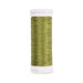 A spool of thread in olive green, isolated on a white background.