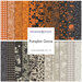 A collage of fabrics included in the Pumpkin Grove collection with orange, black, and gray fabrics with a Halloween theme.