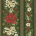 Border stripe fabric featuring garlands of poinsettias, white ribbons, mistletoe, and holly on evergreen fabric.
