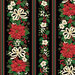 Border stripe fabric featuring garlands of poinsettias, white ribbons, mistletoe, and holly on black fabric.