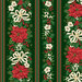 Border stripe fabric featuring garlands of poinsettias, white ribbons, mistletoe, and holly on evergreen fabric.