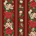Border stripe fabric featuring garlands of poinsettias, white ribbons, mistletoe, and holly on ruby red fabric.
