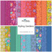 A collage of fabrics included in the Kipling Gardens collection with fuchsia, orange, mustard, teal, and blue fabrics with a bright floral theme.
