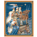 Baby Jesus, Mary, Joseph, and the Three Wise Men on camels making a journey together under the Star of Bethlehem.