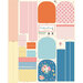 A backpack panel with two version, one orange and pink with cherries and apples, and the other blue and yellow with flowers and cherries.